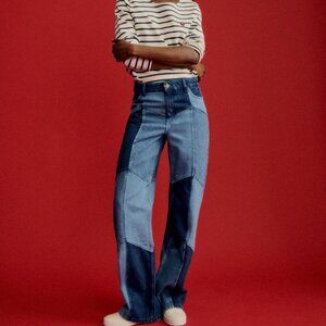 Sezane wide leg trousers patchwork denim blue